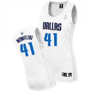 Maillot NBA Blanc Dirk Nowitzki #41 Dallas Mavericks Home Authentic Femme Adidas