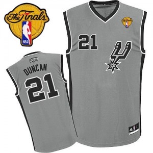 Maillot NBA Authentic Tim Duncan #21 San Antonio Spurs Alternate Finals Patch Gris argenté - Homme