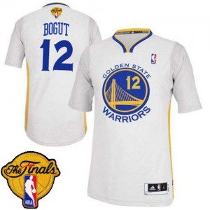Maillot NBA Golden State Warriors #12 Andrew Bogut Blanc Adidas Authentic Alternate 2015 The Finals Patch - Homme