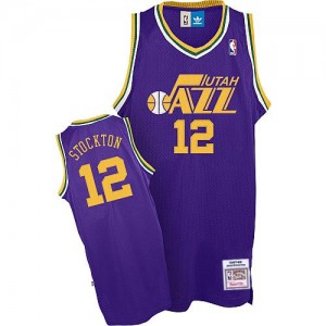 Maillot NBA Utah Jazz #12 John Stockton Violet Adidas Swingman Throwback - Homme