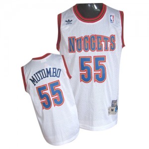 Maillot Authentic Denver Nuggets NBA Throwback Blanc - #55 Dikembe Mutombo - Homme