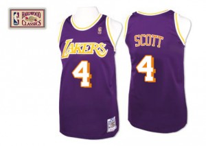 Maillot NBA Violet Byron Scott #4 Los Angeles Lakers Throwback Authentic Homme Mitchell and Ness