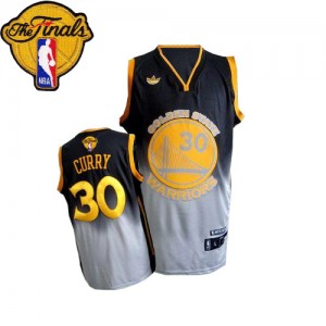 Maillot Authentic Golden State Warriors NBA Fadeaway Fashion 2015 The Finals Patch Gris noir - #30 Stephen Curry - Homme