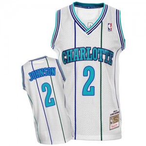 Maillot NBA Blanc Larry Johnson #2 Charlotte Hornets Throwback Swingman Homme Mitchell and Ness