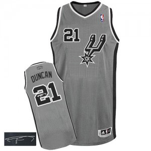 Maillot NBA Authentic Tim Duncan #21 San Antonio Spurs Alternate Autographed Gris argenté - Homme
