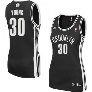 Maillot NBA Noir Thaddeus Young #30 Brooklyn Nets Road Swingman Femme Adidas
