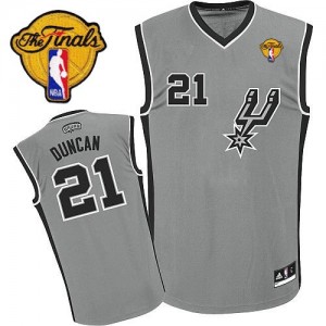 San Antonio Spurs Tim Duncan #21 Alternate Finals Patch Authentic Maillot d'équipe de NBA - Gris argenté pour Enfants