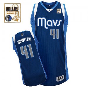 Maillot NBA Authentic Dirk Nowitzki #41 Dallas Mavericks Alternate Champions Patch Bleu marin - Homme