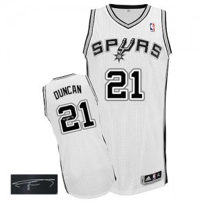 Maillot NBA San Antonio Spurs #21 Tim Duncan Blanc Adidas Authentic Home Autographed - Homme