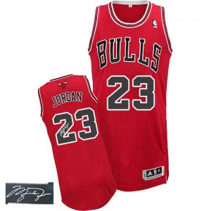 Maillot NBA Rouge Michael Jordan #23 Chicago Bulls Road Autographed Authentic Homme Adidas