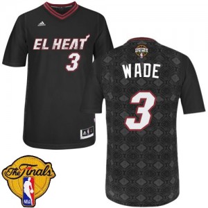 Maillot NBA Noir Dwyane Wade #3 Miami Heat New Latin Nights Finals Patch Authentic Homme Adidas