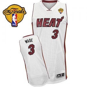 Miami Heat #3 Adidas Home Finals Patch Blanc Authentic Maillot d'équipe de NBA Vente pas cher - Dwyane Wade pour Homme