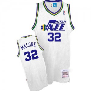 Maillot NBA Utah Jazz #32 Karl Malone Blanc Adidas Swingman Throwback - Homme