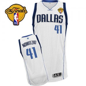 Maillot NBA Blanc Dirk Nowitzki #41 Dallas Mavericks Home Finals Patch Authentic Homme Adidas