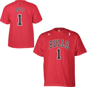 Tee-Shirt NBA Chicago Bulls #1 Derrick Rose Rouge Adidas Game Time - Homme