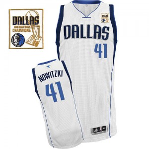 Maillot NBA Blanc Dirk Nowitzki #41 Dallas Mavericks Home Champions Patch Authentic Homme Adidas