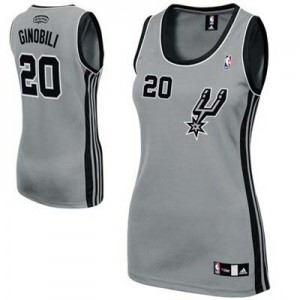 San Antonio Spurs Manu Ginobili #20 Alternate Authentic Maillot d'équipe de NBA - Gris argenté pour Femme