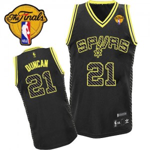 Maillot Authentic San Antonio Spurs NBA Electricity Fashion Finals Patch Noir - #21 Tim Duncan - Homme