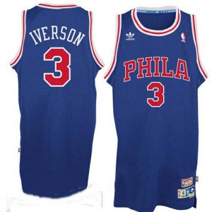 Maillot NBA Bleu / Rouge Allen Iverson #3 Philadelphia 76ers Throwack Swingman Homme Adidas