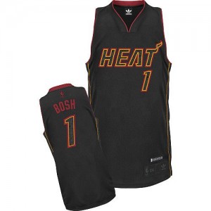 Maillot NBA Miami Heat #1 Chris Bosh Fibre de carbone noire Adidas Authentic Fashion - Homme