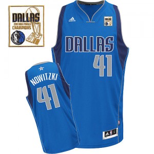 Maillot Adidas Bleu royal Road Champions Patch Swingman Dallas Mavericks - Dirk Nowitzki #41 - Homme