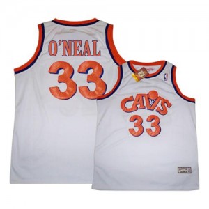 Maillot NBA Blanc Shaquille O'Neal #33 Cleveland Cavaliers CAVS Throwback Authentic Homme Mitchell and Ness