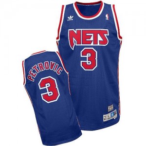 Maillot NBA Brooklyn Nets #3 Drazen Petrovic Bleu Adidas Swingman Throwback - Homme