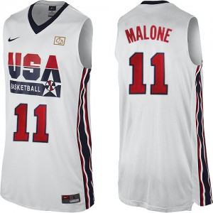 Team USA #11 Nike 2012 Olympic Retro Blanc Authentic Maillot d'équipe de NBA Vente - Karl Malone pour Homme