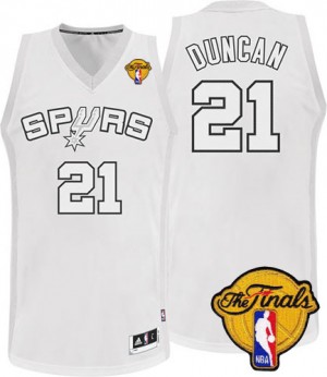Maillot NBA Authentic Tim Duncan #21 San Antonio Spurs Winter On-Court Finals Patch Blanc - Homme