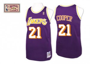 Maillot NBA Violet Michael Cooper #21 Los Angeles Lakers Throwback Authentic Homme Mitchell and Ness