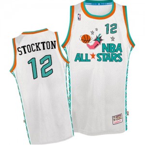Utah Jazz #12 Mitchell and Ness Throwback 1996 All Star Blanc Authentic Maillot d'équipe de NBA vente en ligne - John Stockton pour Homme