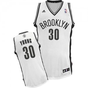 Maillot NBA Brooklyn Nets #30 Thaddeus Young Blanc Adidas Swingman Home - Homme