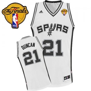 San Antonio Spurs #21 Adidas Home Finals Patch Blanc Swingman Maillot d'équipe de NBA pas cher - Tim Duncan pour Homme