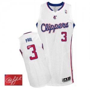 Maillot NBA Blanc Chris Paul #3 Los Angeles Clippers Home Autographed Authentic Homme Adidas