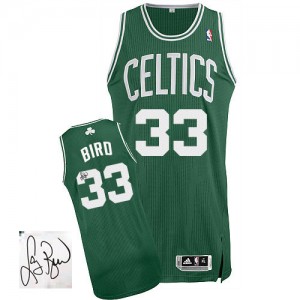 Boston Celtics Larry Bird #33 Road Autographed Authentic Maillot d'équipe de NBA - Vert (No Blanc) pour Homme