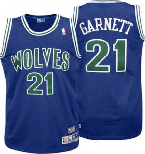 Maillot NBA Bleu Kevin Garnett #21 Minnesota Timberwolves Throwback Authentic Homme Adidas
