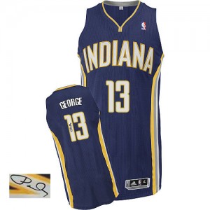 Maillot NBA Authentic Paul George #13 Indiana Pacers Road Autographed Bleu marin - Homme