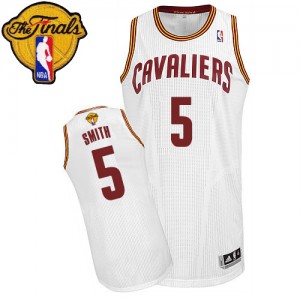 Maillot NBA Blanc J.R. Smith #5 Cleveland Cavaliers Home 2015 The Finals Patch Authentic Homme Adidas