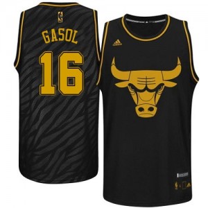 Chicago Bulls Pau Gasol #16 Precious Metals Fashion Swingman Maillot d'équipe de NBA - Noir pour Homme