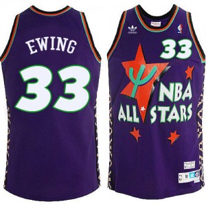 Maillot NBA Bleu Patrick Ewing #33 New York Knicks All Star Throwback Authentic Homme Mitchell and Ness