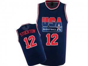 Maillot NBA Bleu marin John Stockton #12 Team USA 2012 Olympic Retro Authentic Homme Nike