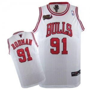 Chicago Bulls #91 Nike Champions Patch Blanc Authentic Maillot d'équipe de NBA Magasin d'usine - Dennis Rodman pour Homme