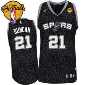 Maillot NBA Noir Tim Duncan #21 San Antonio Spurs Crazy Light Finals Patch Authentic Homme Adidas
