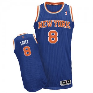 New York Knicks #8 Adidas Road Bleu royal Authentic Maillot d'équipe de NBA 100% authentique - Robin Lopez pour Homme