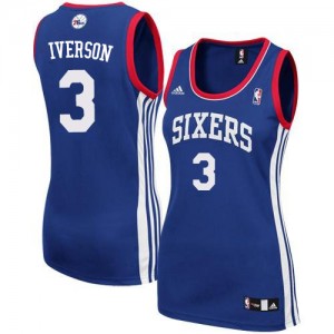 Philadelphia 76ers Allen Iverson #3 Alternate Authentic Maillot d'équipe de NBA - Bleu royal pour Femme