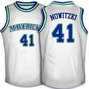 Maillot Authentic Dallas Mavericks NBA Throwback Blanc - #41 Dirk Nowitzki - Homme