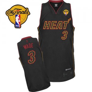 Miami Heat #3 Adidas Fashion Finals Patch Fibre de carbone noire Authentic Maillot d'équipe de NBA pas cher - Dwyane Wade pour Homme