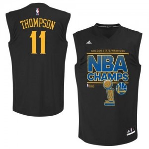 Maillot NBA Golden State Warriors #11 Klay Thompson Noir Adidas Authentic 2015 NBA Finals Champions - Homme