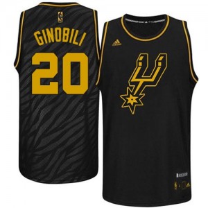 San Antonio Spurs Manu Ginobili #20 Precious Metals Fashion Authentic Maillot d'équipe de NBA - Noir pour Homme