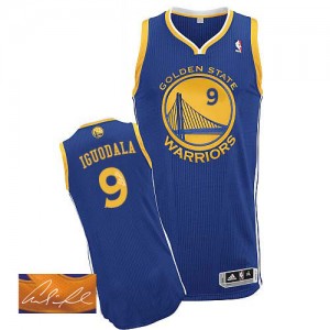 Maillot Adidas Bleu royal Road Autographed Authentic Golden State Warriors - Andre Iguodala #9 - Homme